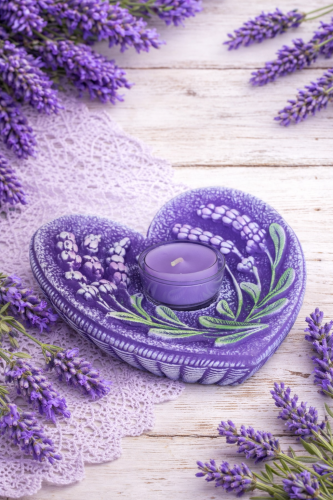 Lawendowy świecznik w kształcie serca – holder na świecę tealight z wymiennym wkładem