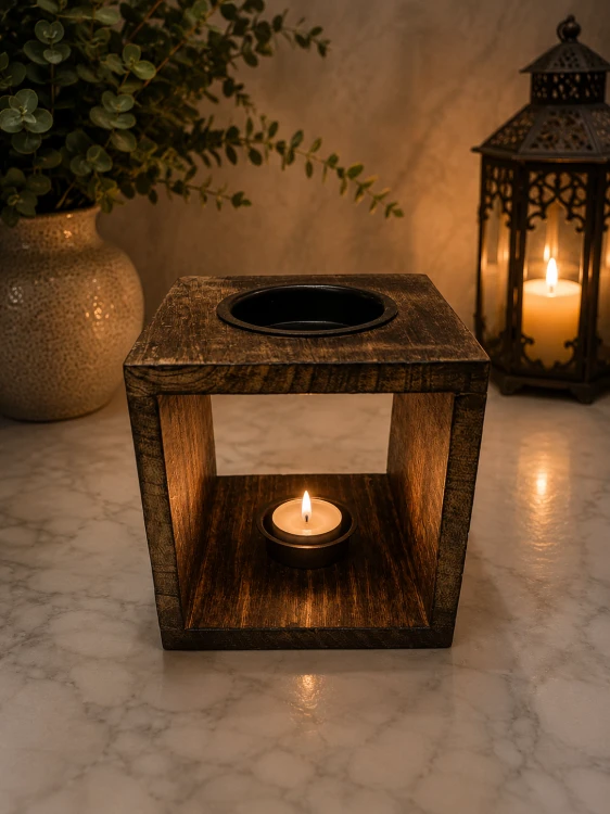 Kominek do olejków zapachowych z drewna mango – kominek zapachowy na tealight | dekoracja do domu